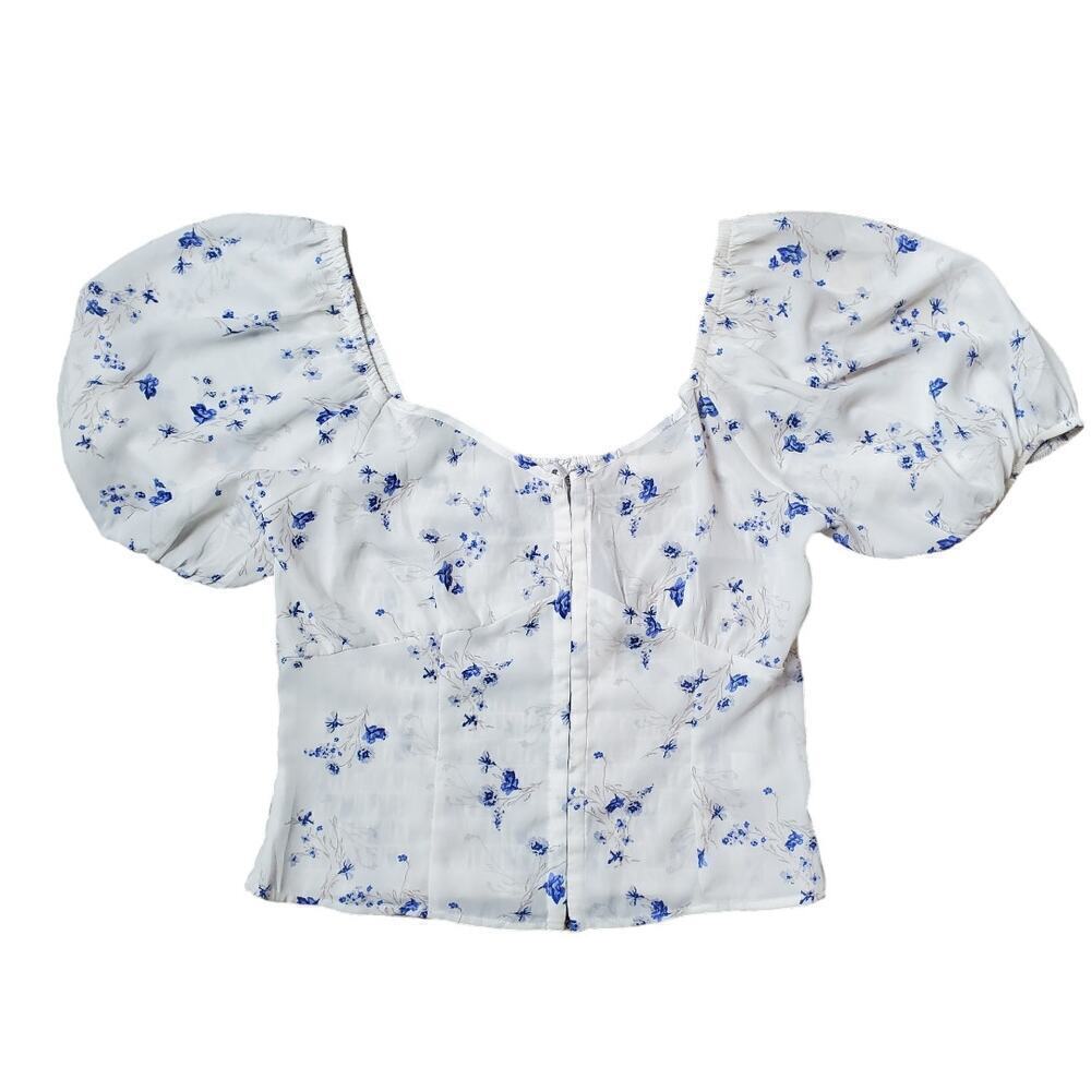 Sienna Sky Women Casual Puffed Sleeves Floral Cottage Core Top Size Large New